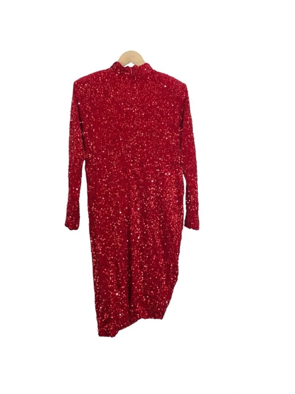 Eloquii Red Ruched Sequin Dress Long Sleeve Mockneck 16